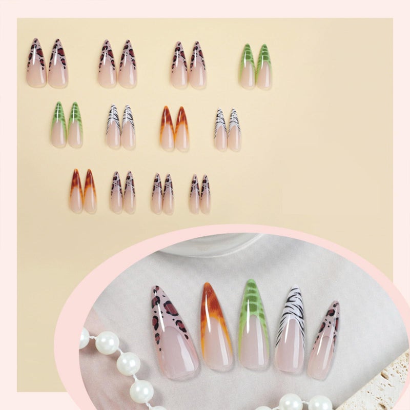 SINHOT Stiletto Press on Nails - Long Fake Nails, Glossy Leopard Print & Ombre French Tip Design, DIY Nail Art - 24 Pcs Nail Kit with Glue - Image 3